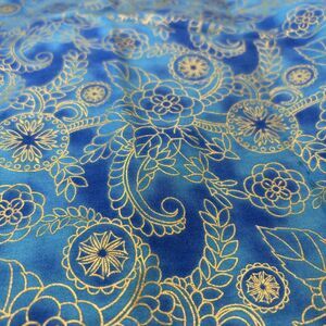 Legacy Cotton Quilting Fabric Polynesia Vine Monotone Blue Gold Floral 3.4 Yards